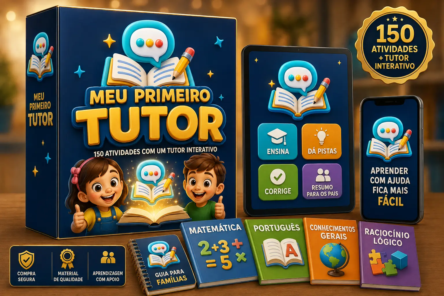 Mockup do Meu Primeiro Tutor com 150 atividades e tutor interativo