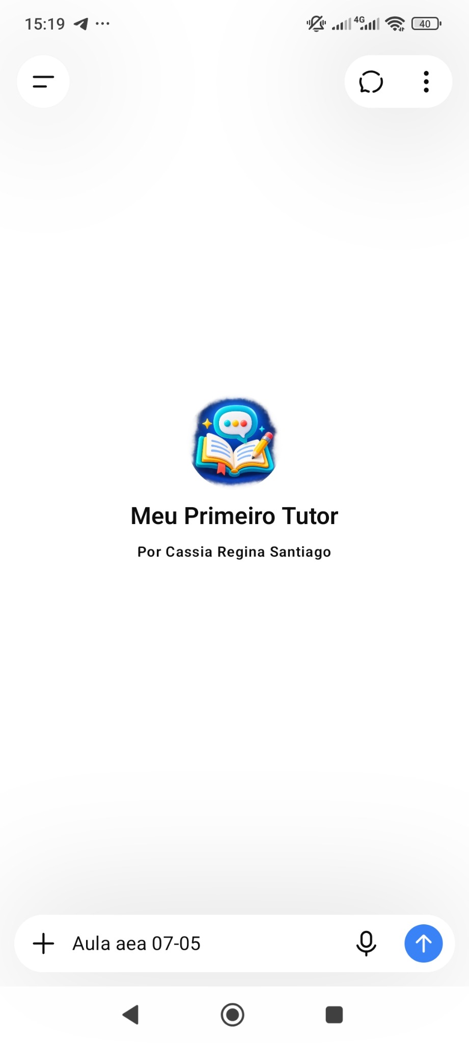 Tela para informar o código da atividade ao Tutor