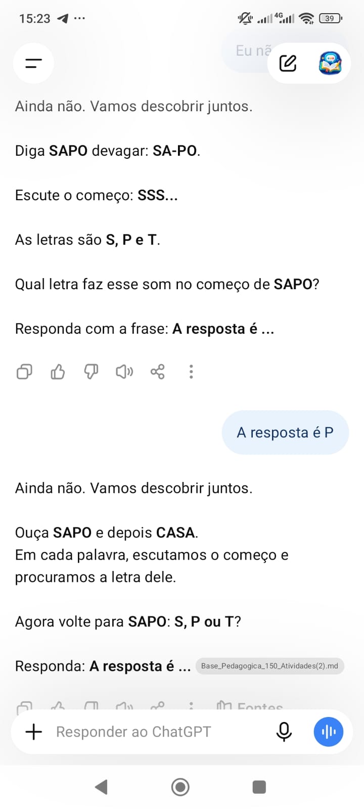 Tutor mudando a estratégia depois de uma resposta errada