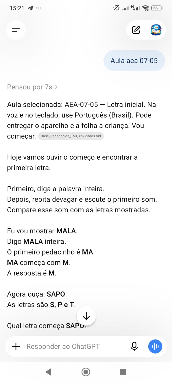 Tutor ensinando com um exemplo antes de fazer a pergunta