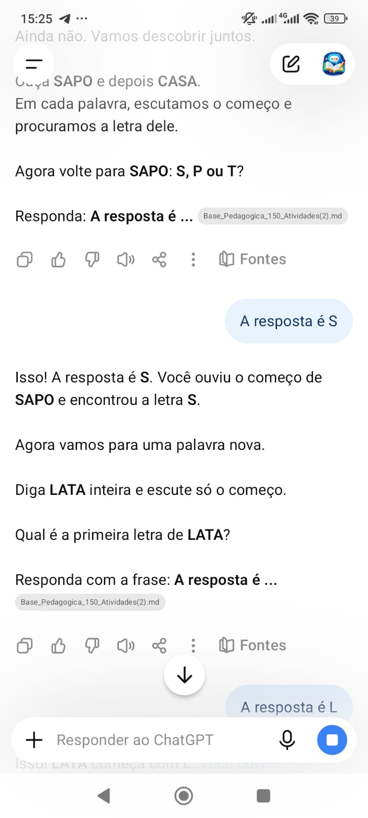 Tutor confirmando a resposta correta e fazendo uma nova pergunta