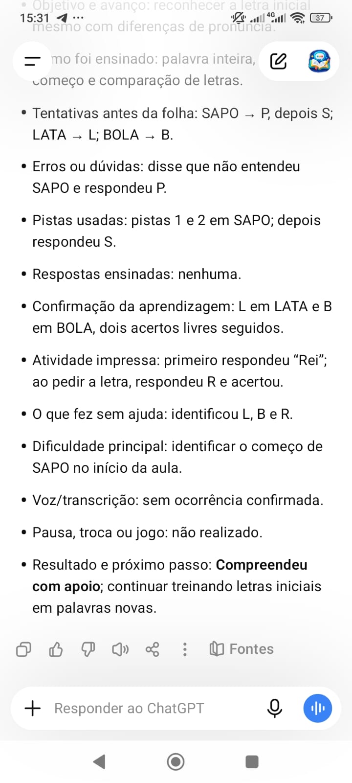 Segunda parte do relatório com avanços e próximo passo