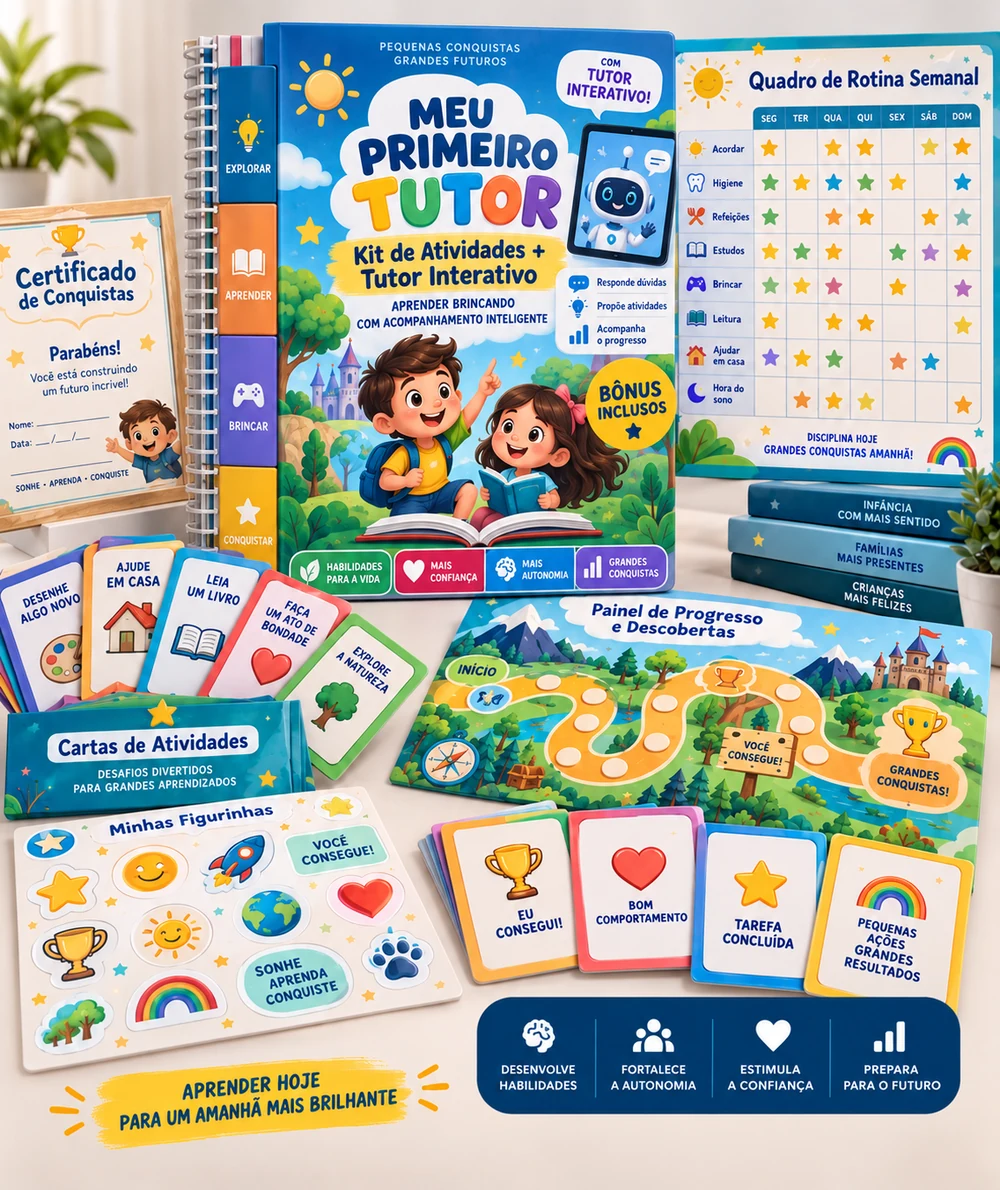 Meu Primeiro Tutor com atividades, tutor interativo, rotina, recompensas e jogos