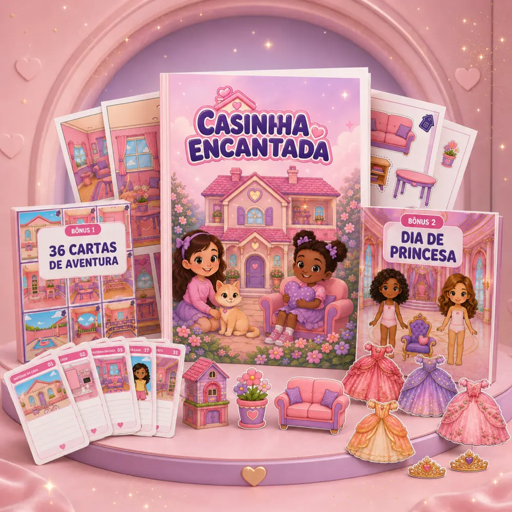 Mockup completo da Casinha Encantada com os dois bônus incluídos